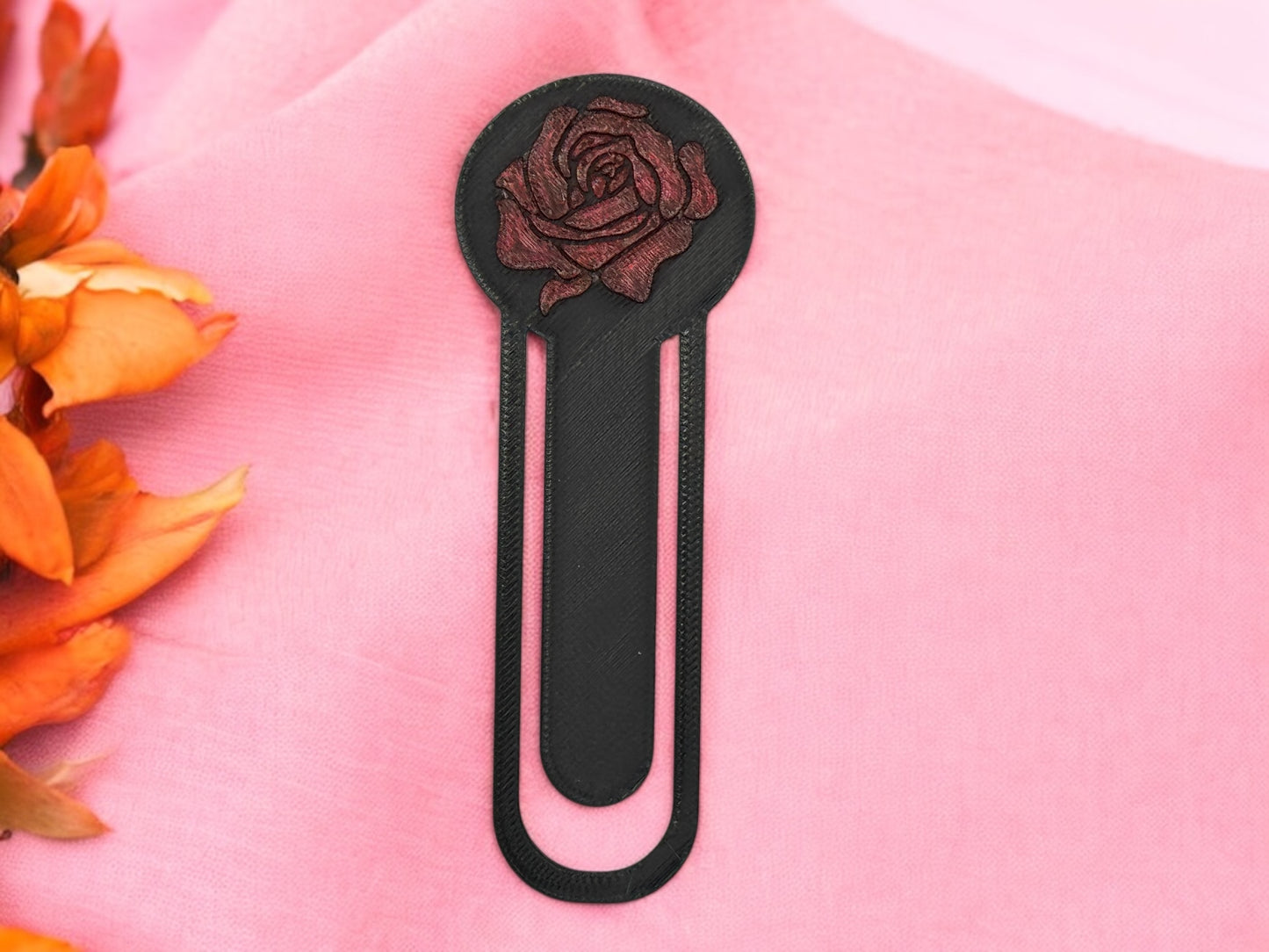 3D Druck Lesezeichen Rose – Farbe Schwarz/Rot von fks-design

