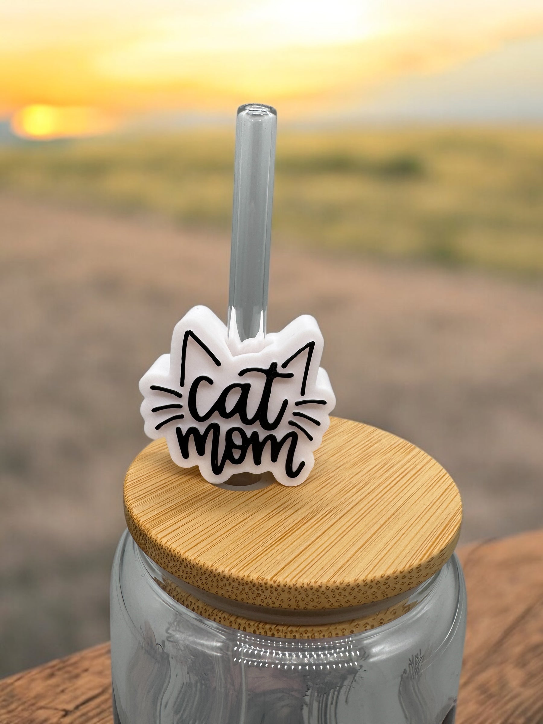3D Druck Trinkhalm Topper Cat Mom weiß-schwarz - Strohhalm Deko PLA - fks-design
