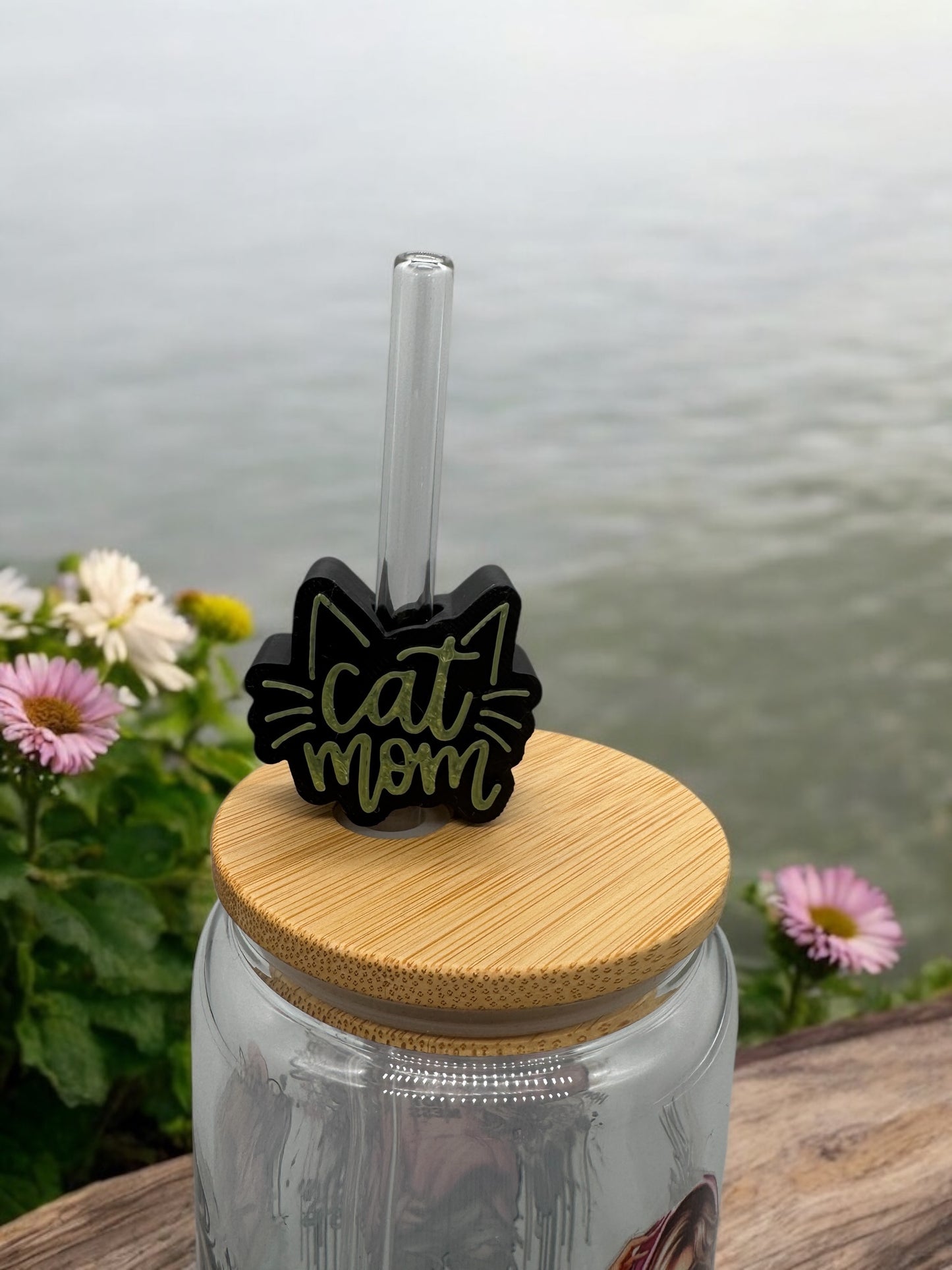 3D Druck Trinkhalm Topper Cat Mom schwarz-gelbgrün - Strohhalm Deko PLA - fks-design
