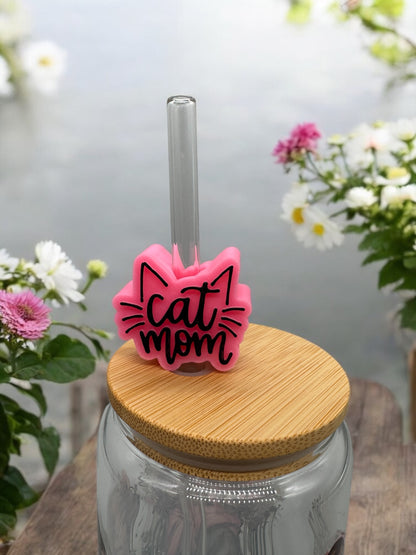 3D Druck Trinkhalm Topper Cat Mom rosa-schwarz - Strohhalm Deko PLA - fks-design
