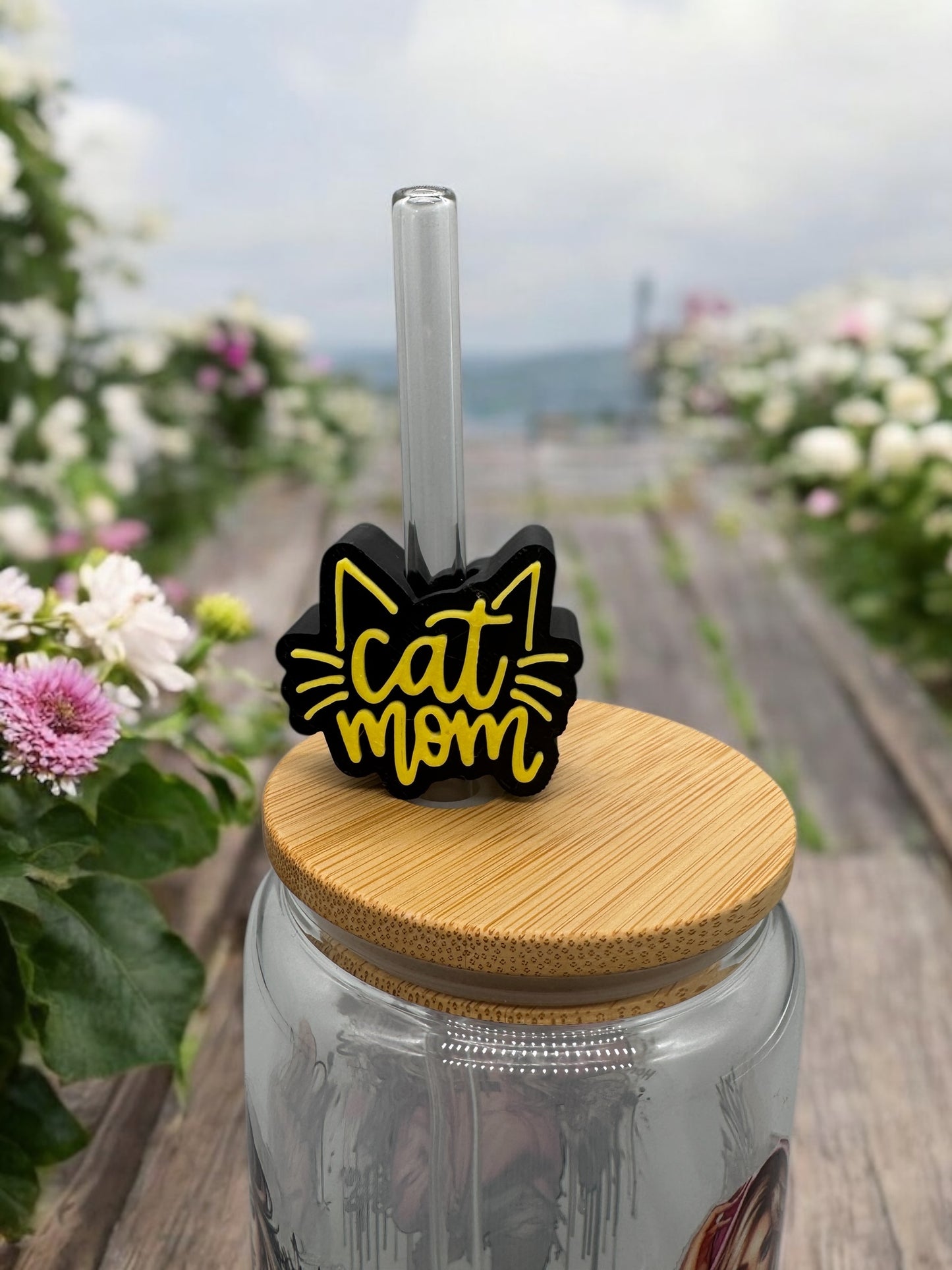 3D Druck Trinkhalm Topper Cat Mom schwarz-gelb - Strohhalm Deko PLA - fks-design
