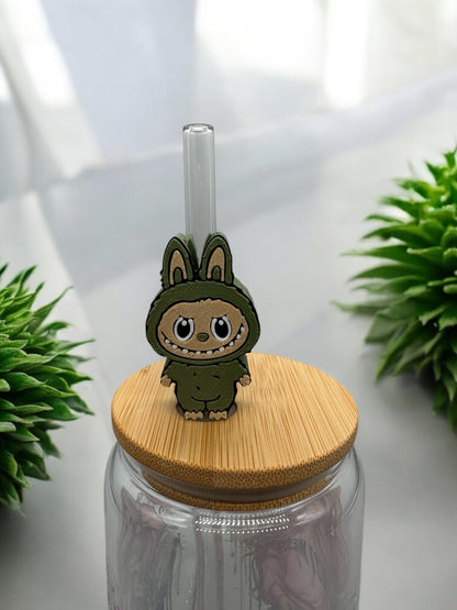 3D Druck Trinkhalm Topper Süße Monster olive - Strohhalm Deko PLA - fks-design
