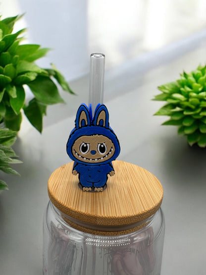 3D Druck Trinkhalm Topper Süße Monster blau - Strohhalm Deko PLA - fks-design

