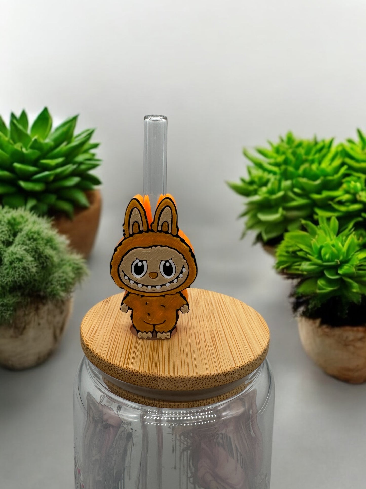 3D Druck Trinkhalm Topper Süße Monster orange - Strohhalm Deko PLA - fks-design
