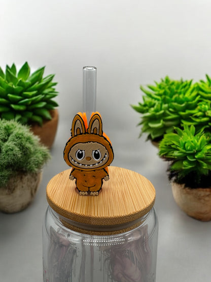 3D Druck Trinkhalm Topper Süße Monster orange - Strohhalm Deko PLA - fks-design
