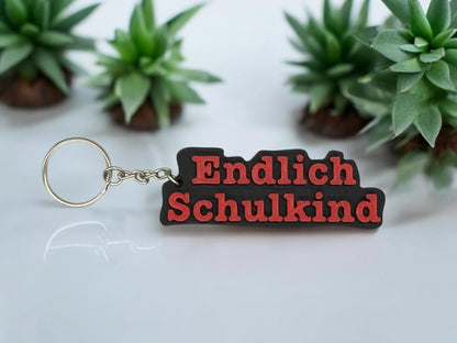 Schlüsselanhänger Endlich Schulkind 3D Druck PLA Rot Einschulungsgeschenk von fks-design

