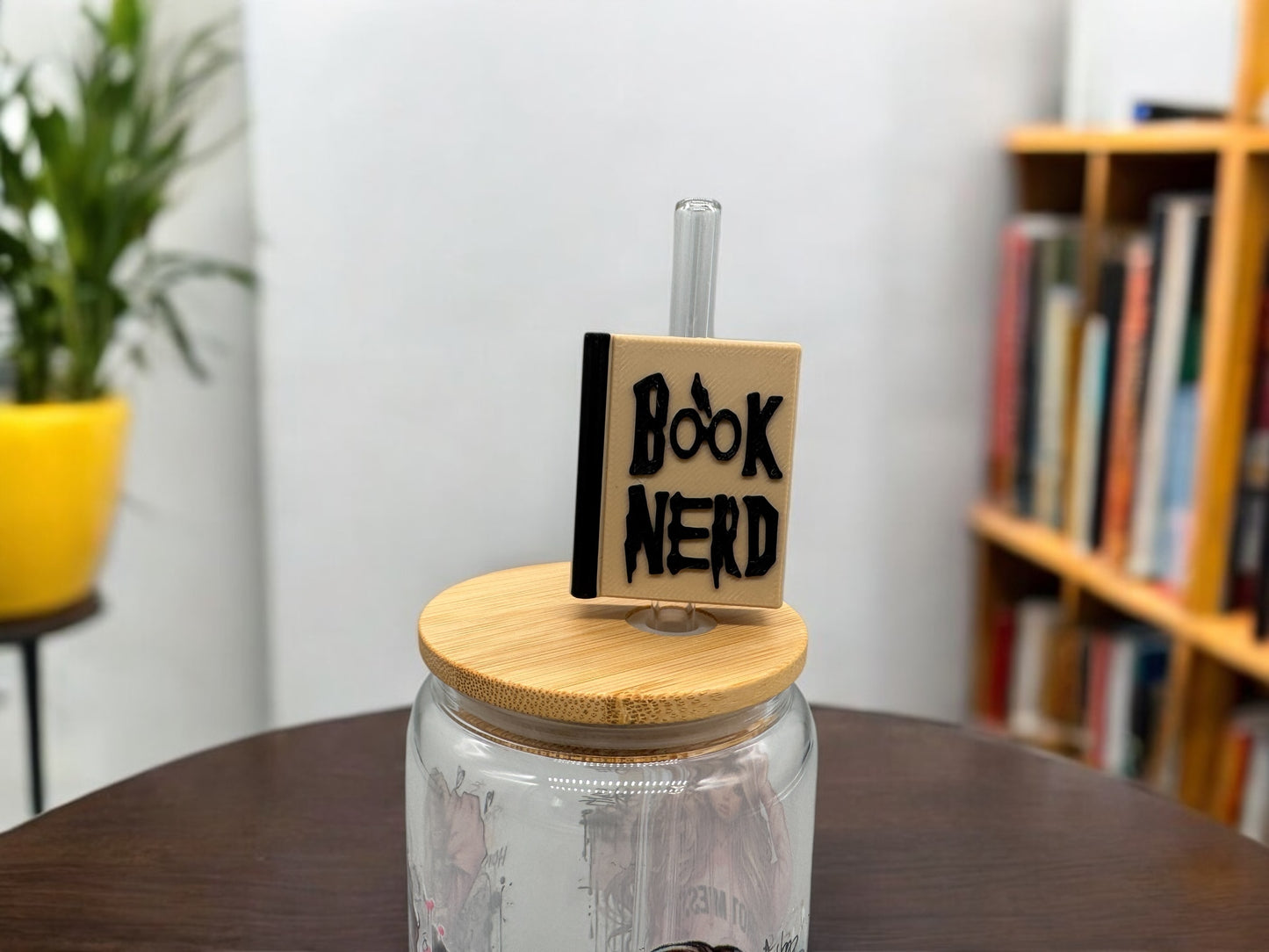 3D Druck Trinkhalm Topper Book Nerd beige-schwarz - Strohhalm Deko PLA - fks-design

