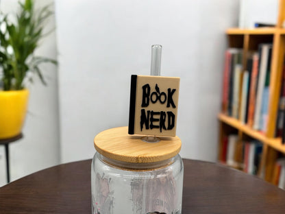 3D Druck Trinkhalm Topper Book Nerd beige-schwarz - Strohhalm Deko PLA - fks-design
