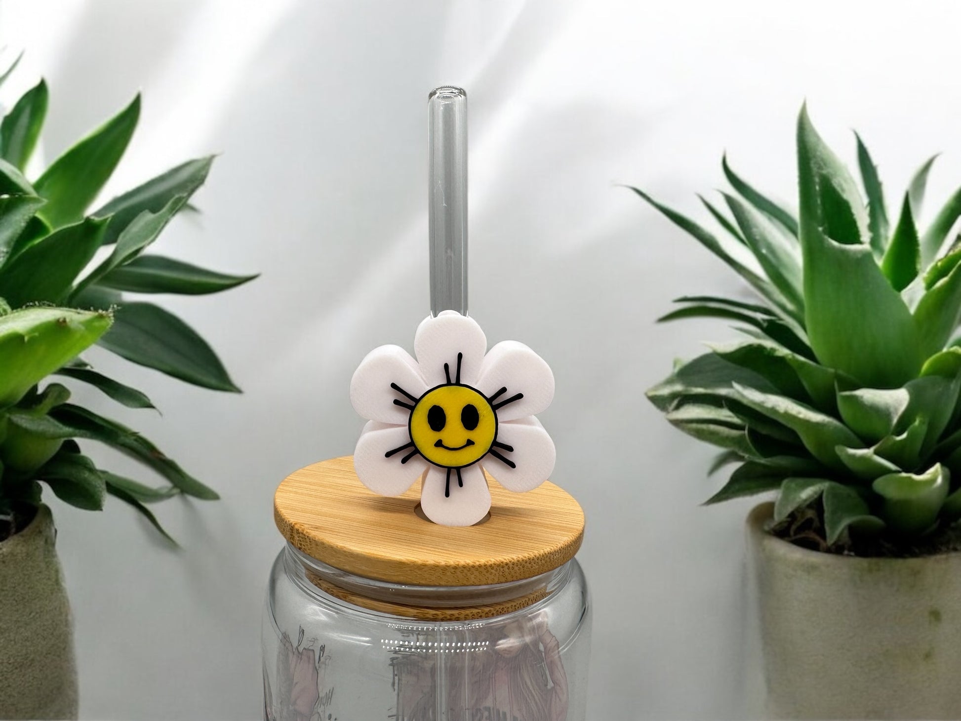 3D Druck Trinkhalm Topper Lächelnde Blume - Strohhalm Deko PLA - fks-design
