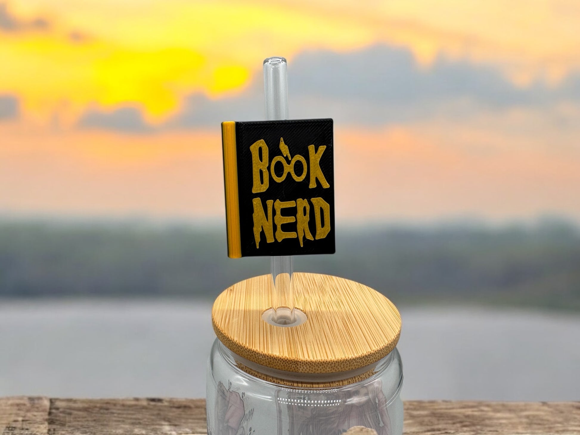 3D Druck Trinkhalm Topper Book Nerd schwarz-gold - Strohhalm Deko PLA - fks-design
