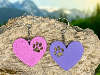 Schlüsselanhänger Pfotenherz 3D Druck PLA Farbverlauf Lila Rosa von fks-design
