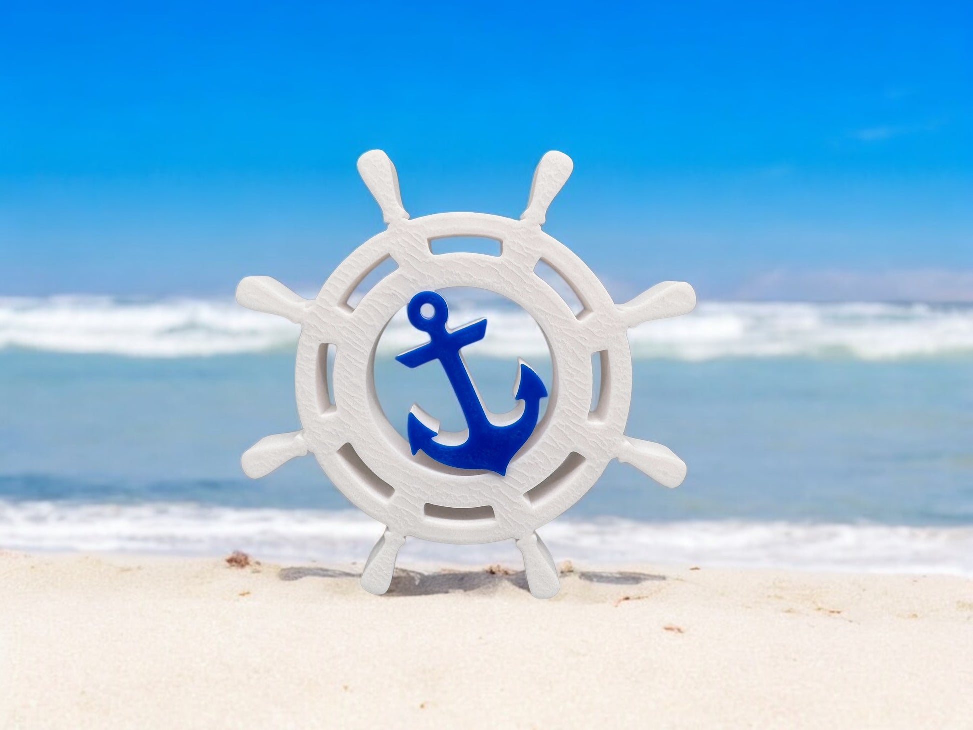 3D Druck Steuerrad mit Anker - Maritime Dekoration Nordsee - fks-design
