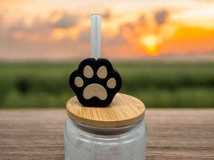 3D Druck Trinkhalm Topper Tierpfote schwarz/beige - Strohhalm Deko PLA - fks-design
