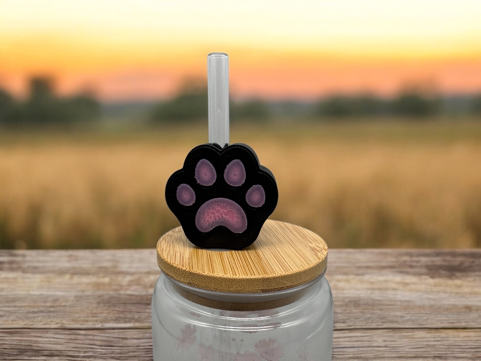 3D Druck Trinkhalm Topper Tierpfote schwarz/rosa - Strohhalm Deko PLA - fks-design
