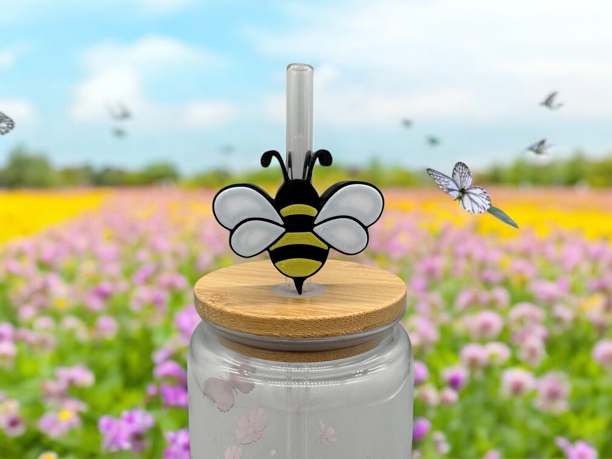 3D Druck Trinkhalm Topper Biene - Strohhalm Deko Natur PLA - fks-design

