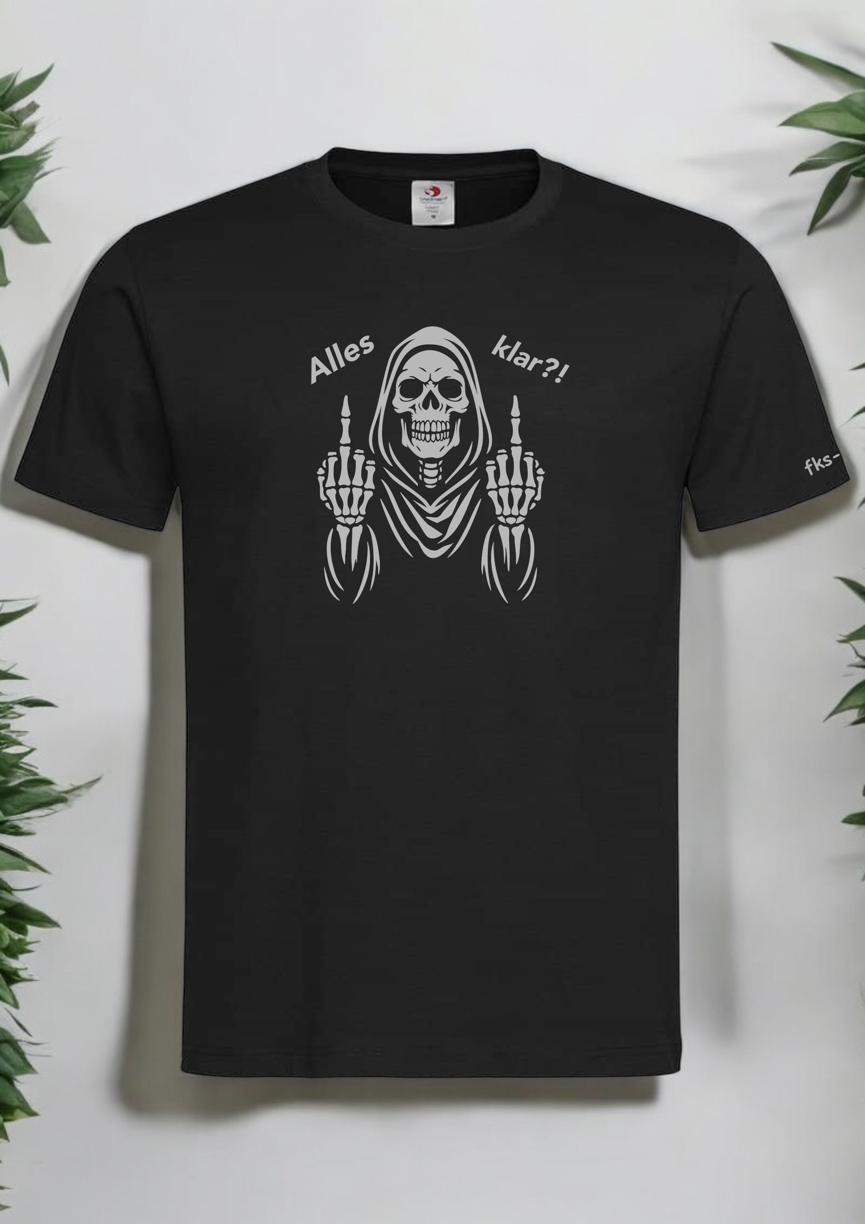 Unisex T-Shirt Skelett Mittelfinger Gothic Shirt Vorderseite von fks-design

