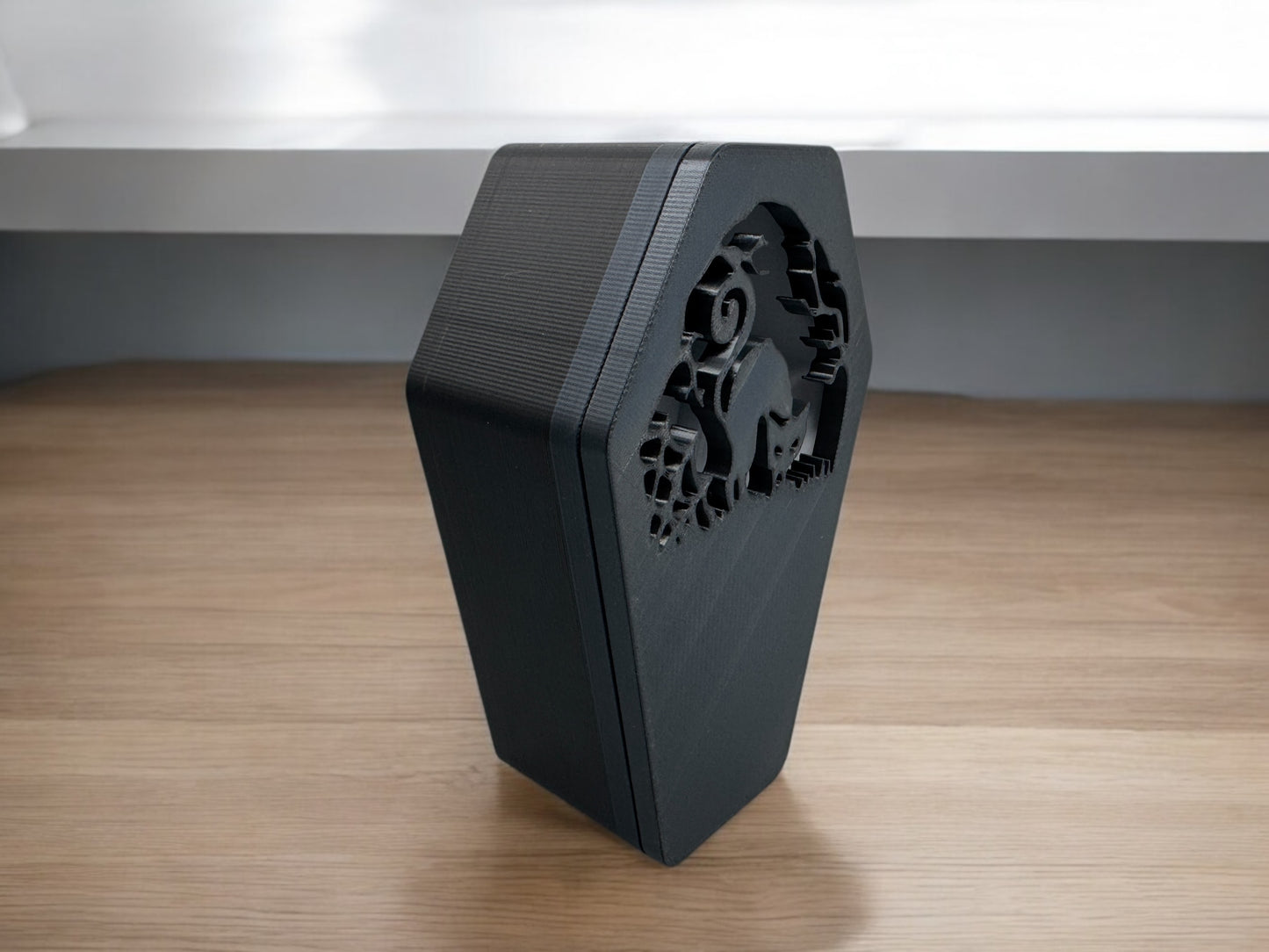 3D Druck!  Halloween Teelichthalter " Sarg mit Katze "!