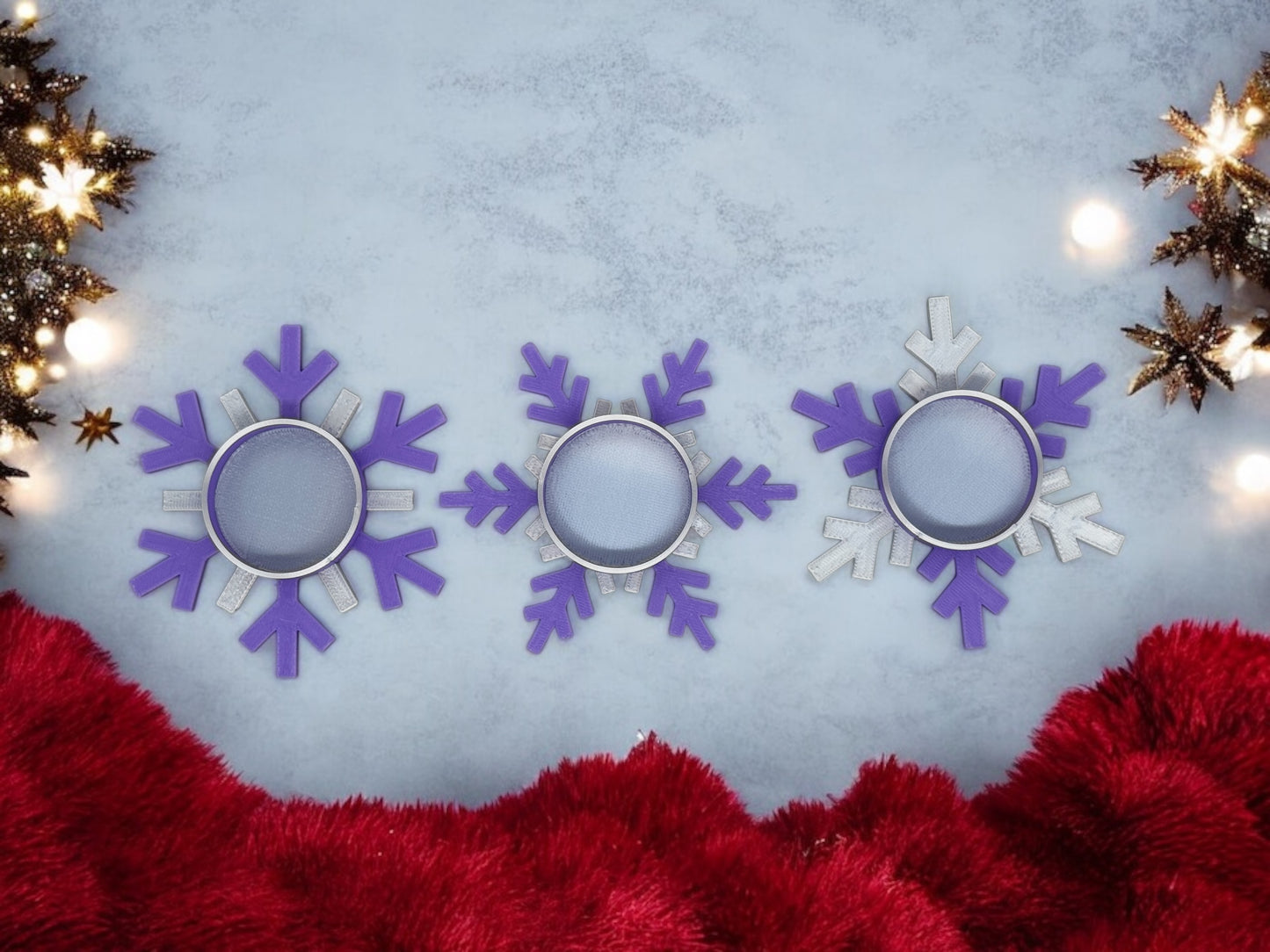 3D Druck! 3er Set LED Teelichthalter " Schneeflocke farbig "!