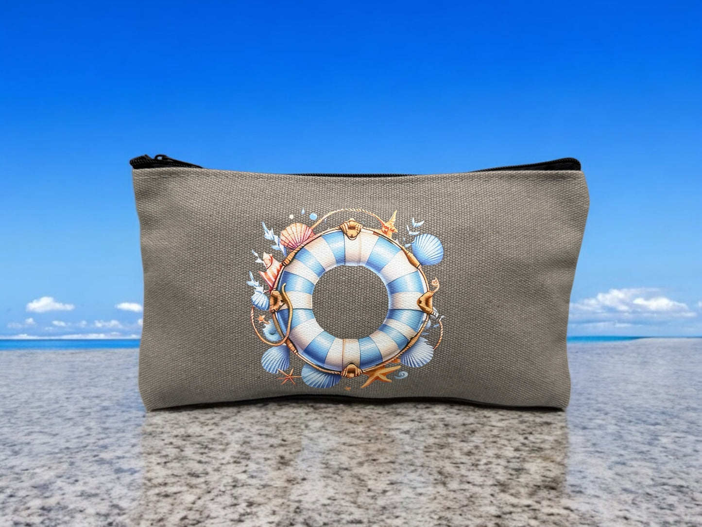 Maritime Stofftasche Rettungsring – Kleines Etui mit Reißverschluss – Grau