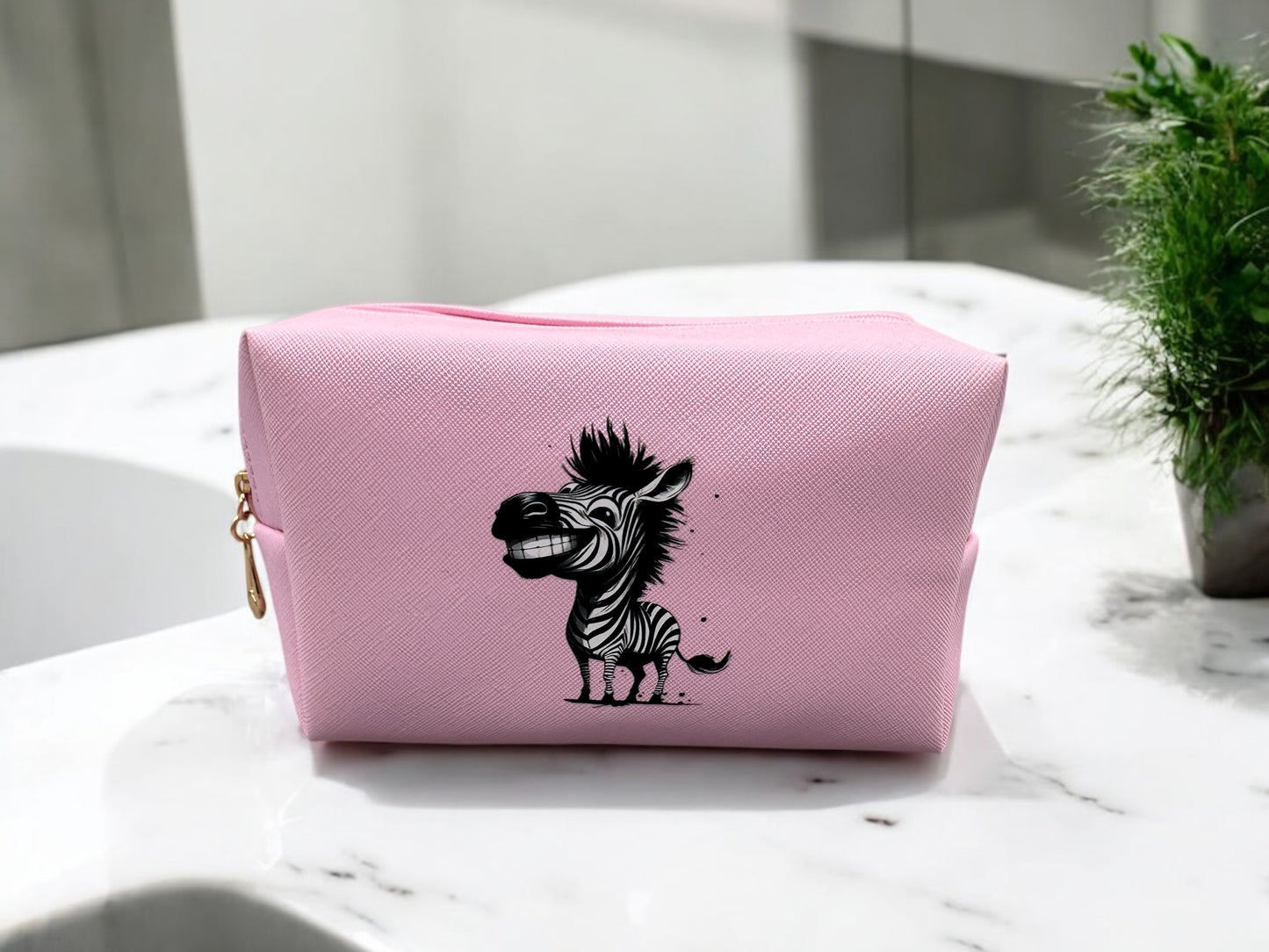 Kosmetiktasche Grinsendes Zebra - PU-Leder rosa Zebra-Motiv - fks-design
