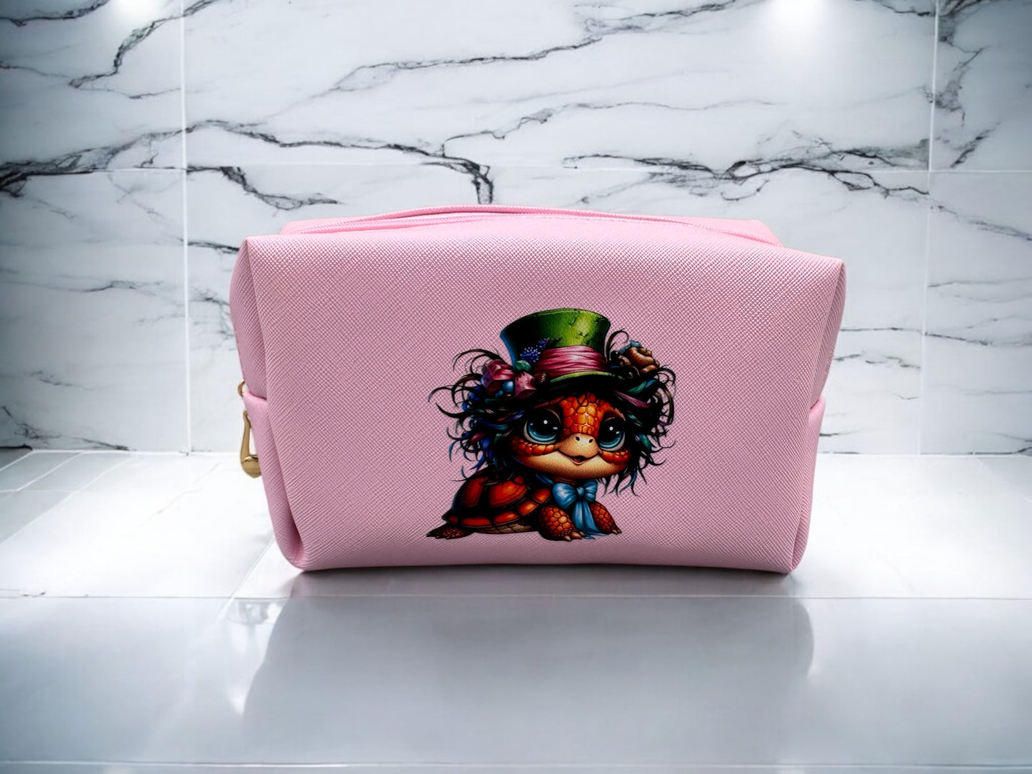 Kosmetiktasche Funny Turtle 1 - PU-Leder rosa Schildkröte - fks-design
