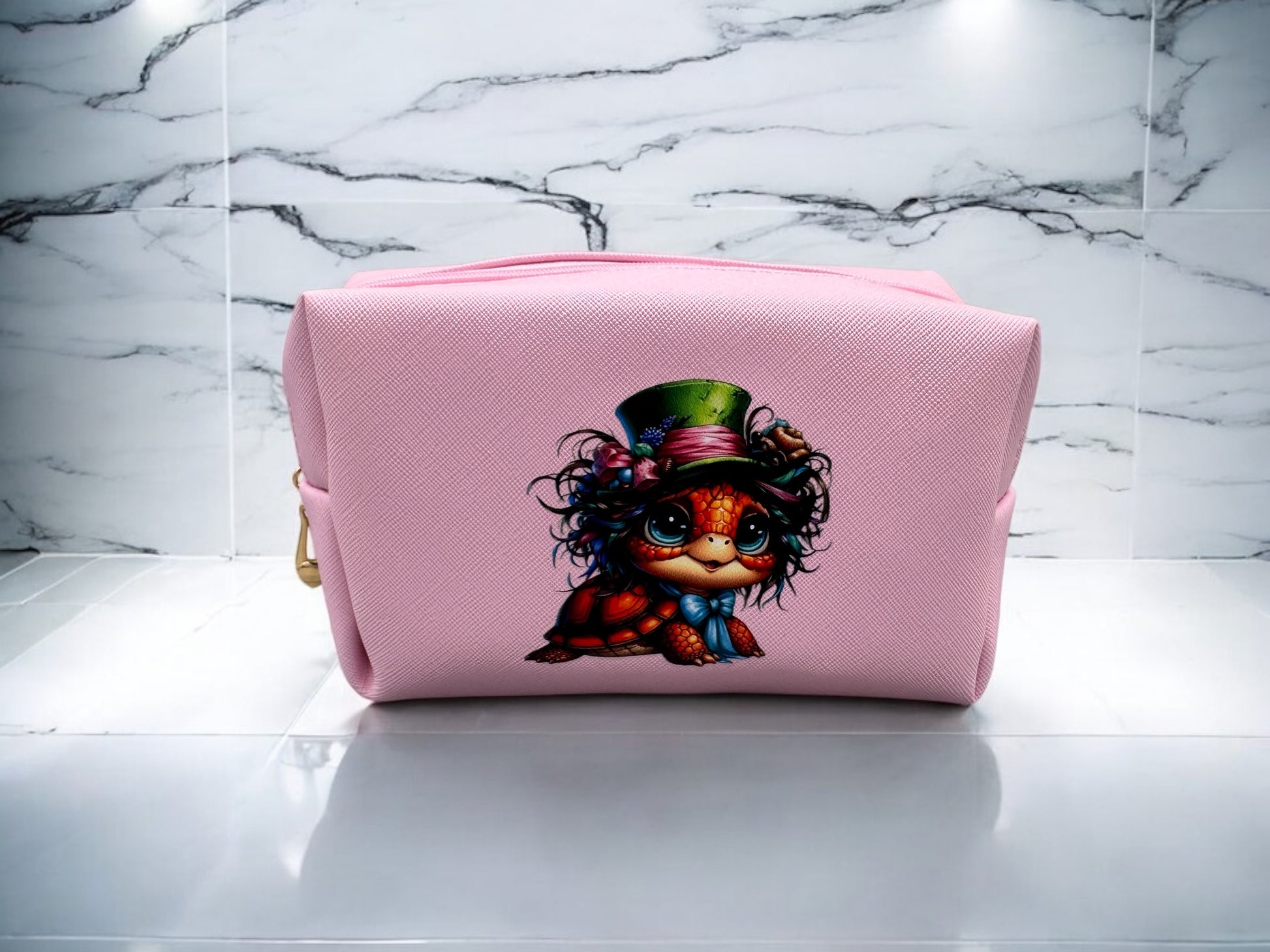 Kosmetiktasche Funny Turtle 1 - PU-Leder rosa Schildkröte - fks-design
