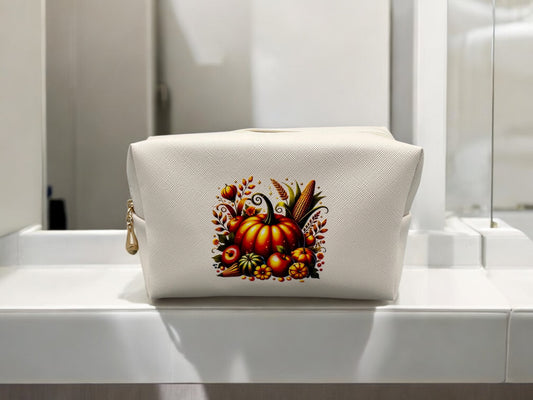 Kosmetiktasche Kürbis Idylle - PU-Leder creme Herbst-Motiv - fks-design
