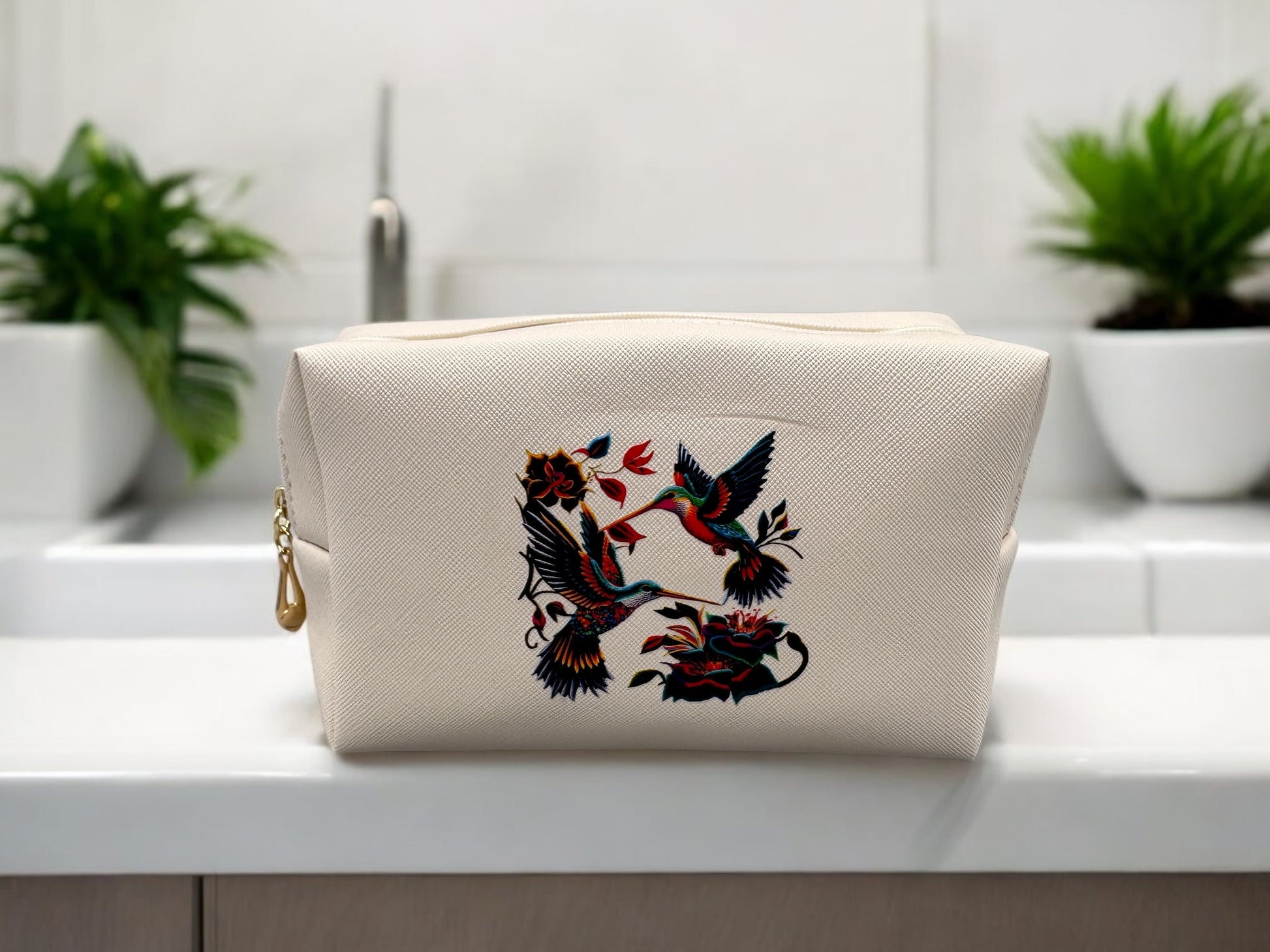 Kosmetiktasche Kolibris - PU-Leder buntes Kolibri-Motiv - fks-design
