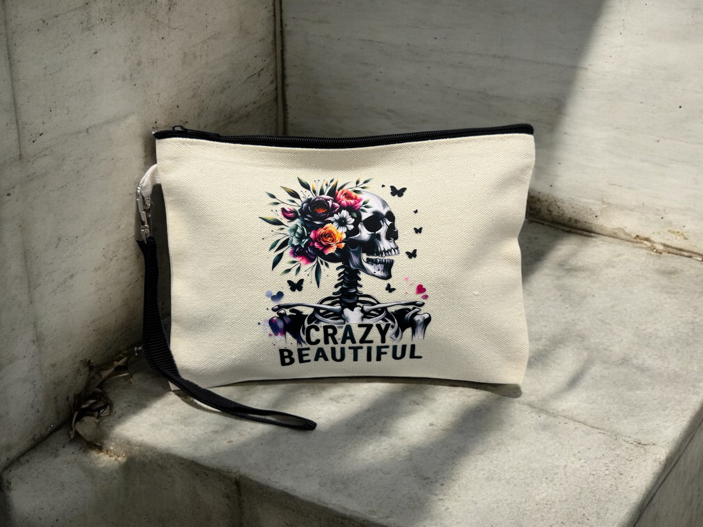 Bedruckte Stofftasche " Crazy Beautiful " mit abnehmbarer Handschlaufe!