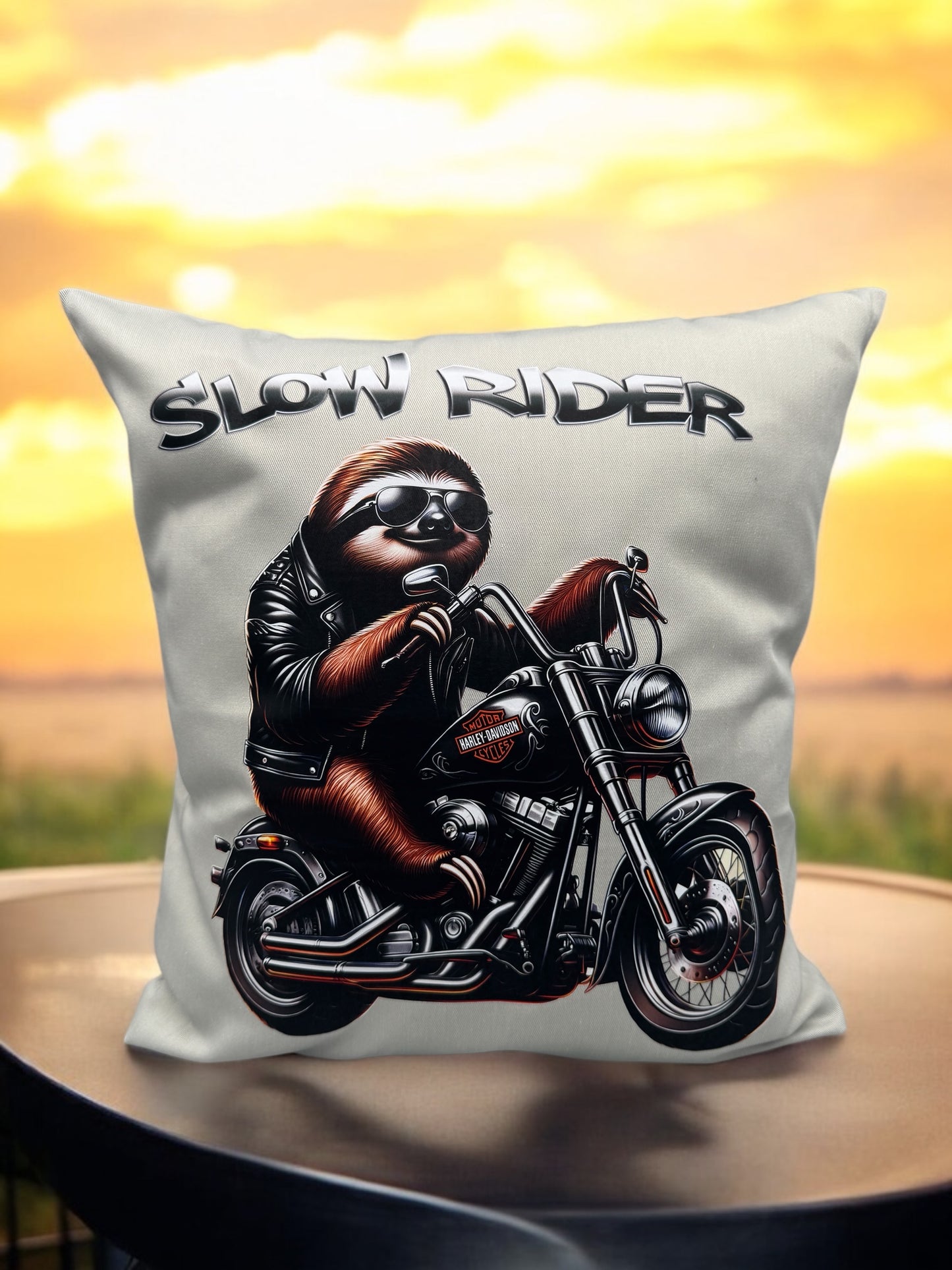 Kissenhülle Slow Rider 40x40 cm von fks-design - DTF Druck entspannte Faultier-Deko

