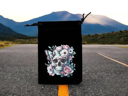 Samtbeutel " Flower Skull " mit Kordelzug! 10 x 15 cm