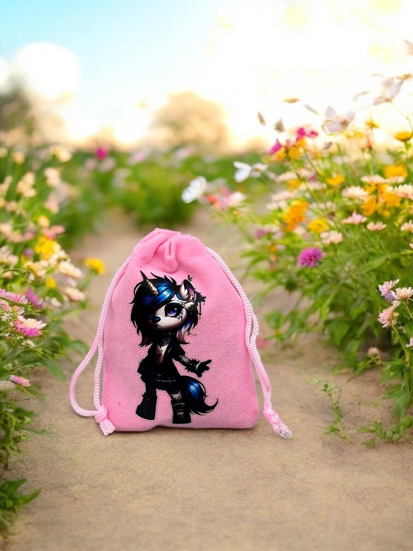 Samtbeutel " Gothic Einhorn Blue " mit Kordelzug! 7 x 9 cm