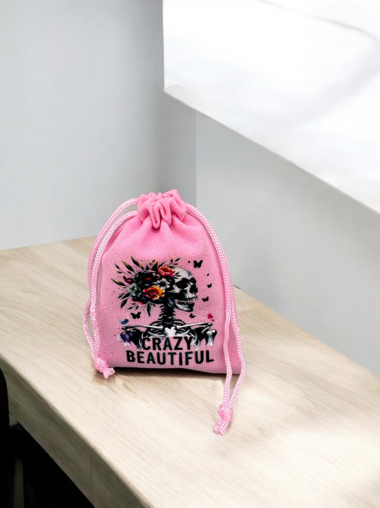 Samtbeutel " Crazy Beautiful " mit Kordelzug! 7 x 9 cm
