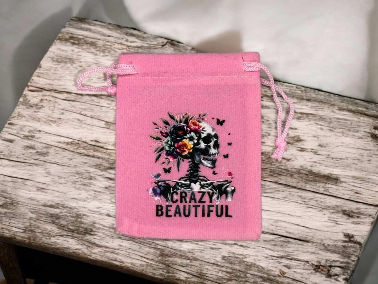 Samtbeutel " Crazy Beautiful " mit Kordelzug! 7 x 9 cm