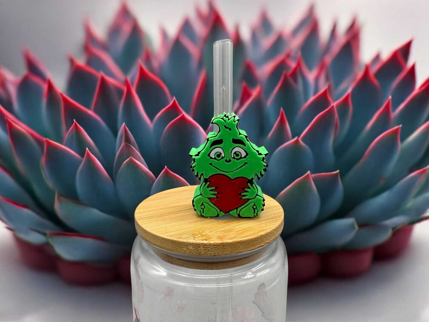 3D Druck Trinkhalm Topper Süßes Grünes Monsterchen - Strohhalm Deko PLA - fks-design

