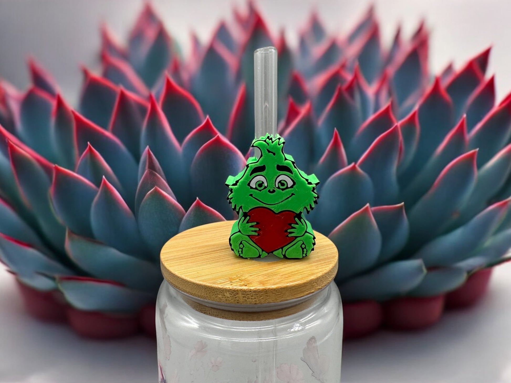 3D Druck Trinkhalm Topper Süßes Grünes Monsterchen - Strohhalm Deko PLA - fks-design
