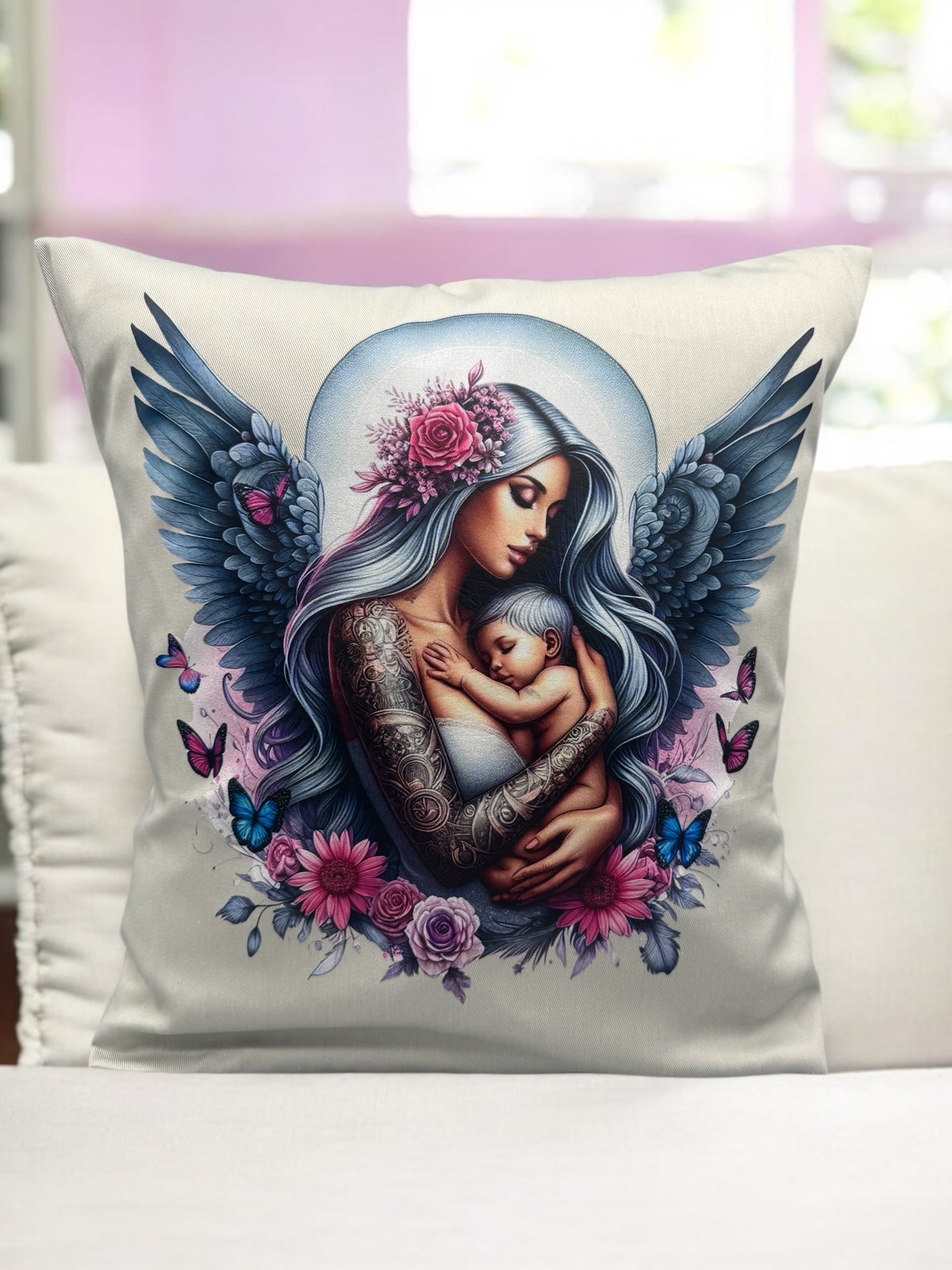 Kissenhülle Schutzengel Mom 40x40 cm von fks-design - DTF Druck liebevolles Muttertag-Geschenk

