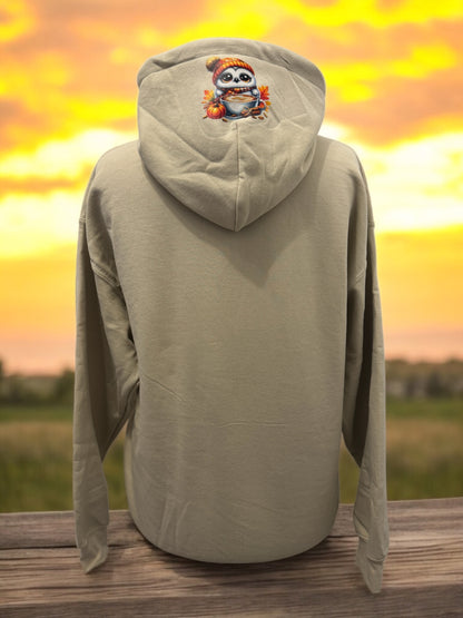 Unisex Hoodie Herbst Eule Coffee Gr. L sand mit DTF-Druck Detailansicht von fks-design
