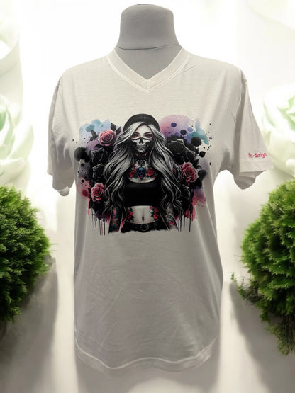 Unisex T-Shirt Tattoo Girl mit Maske cooles Gothic Motiv-Shirt Vorderseite von fks-design
