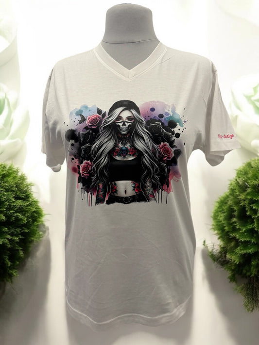 Unisex T-Shirt Tattoo Girl mit Maske cooles Gothic Motiv-Shirt Vorderseite von fks-design
