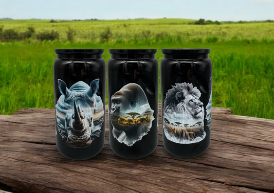 Trinkbecher Safari 1 mit Deckel und Trinkhalm UV-DTF Motiv 550ml von fks-design
