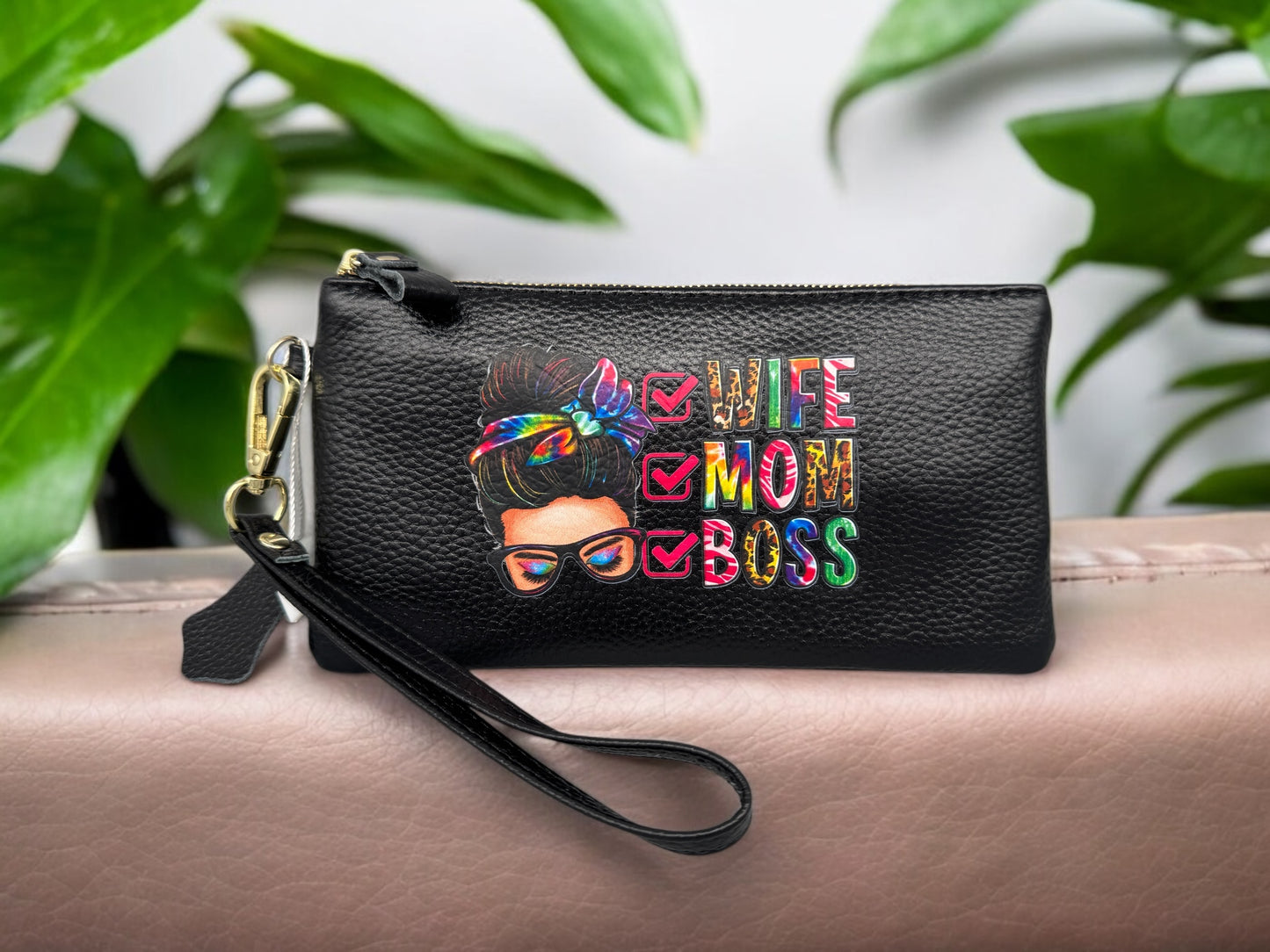 Modische Handtasche! Multi - Reißverschluss - Geldbörse! Handy - Tasche " Wife Mom Boss "!