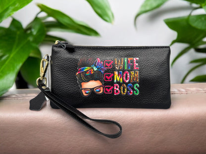 Modische Handtasche! Multi - Reißverschluss - Geldbörse! Handy - Tasche " Wife Mom Boss "!