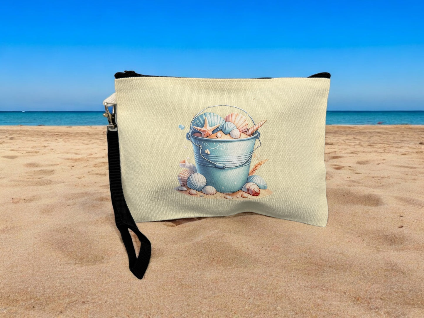 Bedruckte Stofftasche " Muschel Eimer " mit abnehmbarer Handschlaufe!