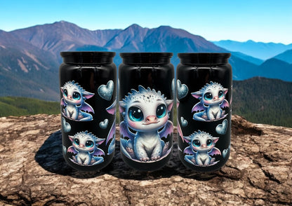 Trinkbecher Drache mit Deckel und Trinkhalm UV-DTF Motiv 550ml von fks-design
