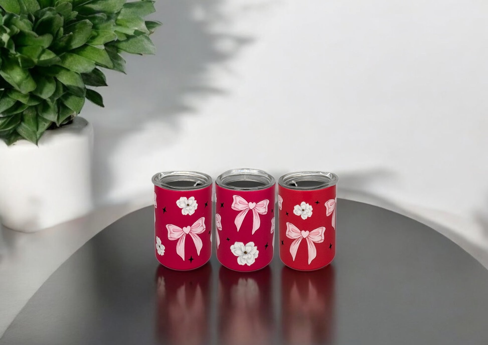 Mini Edelstahl Trinkbecher Blumen und Schleifen mit Deckel und Trinkhalm 80ml von fks-design
