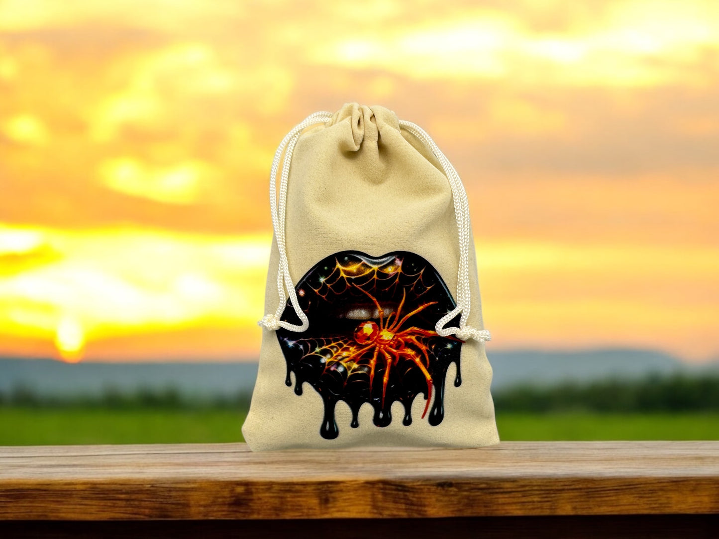 Samtbeutel " Spider Lips " mit Kordelzug! 10 x 15 cm