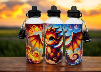 Alu Trinkflasche Drache 600ml mit 2 Verschlüssen - fks-design
