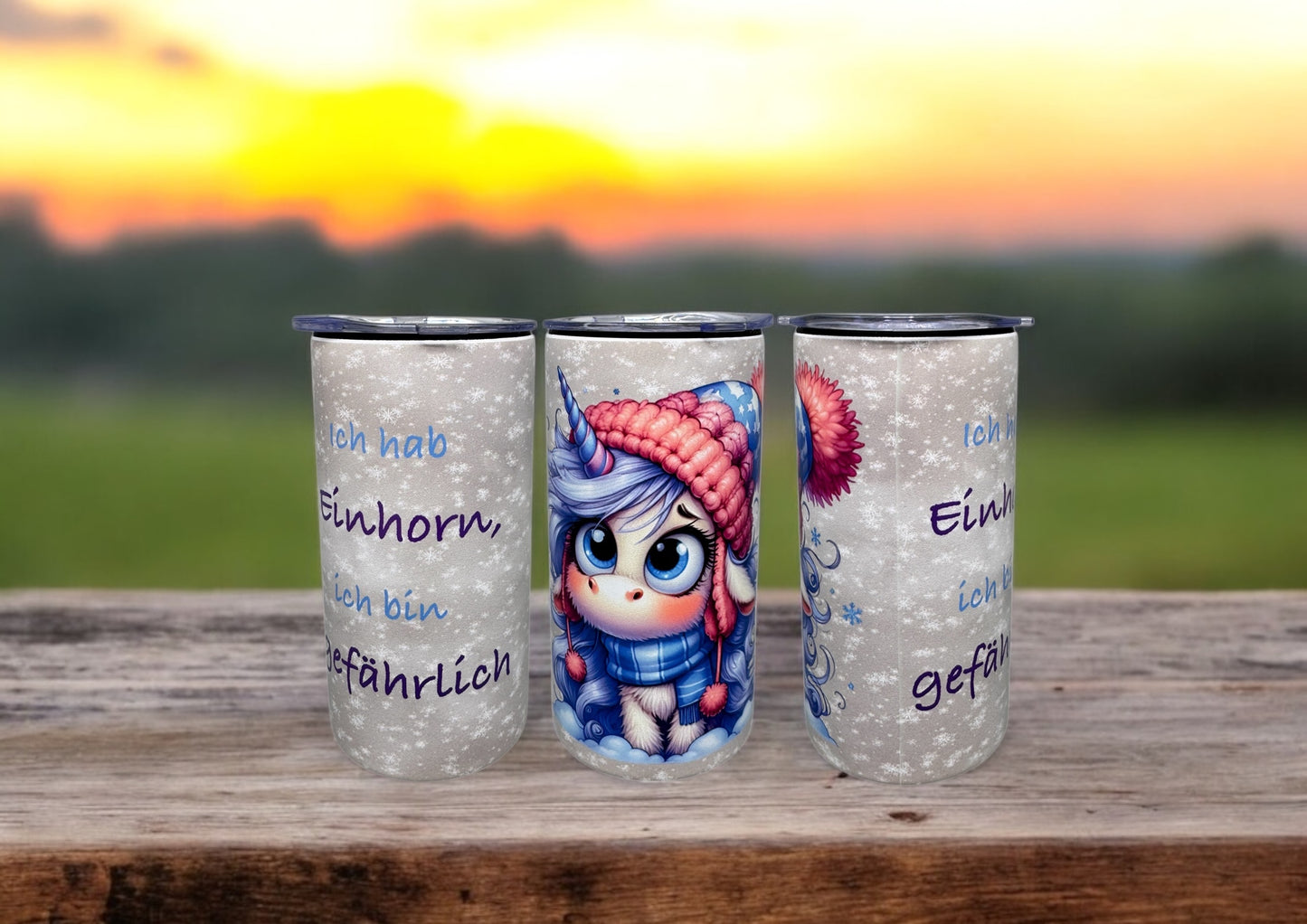 Edelstahl Thermo Trinkbecher Einhorn Icy mit Trinkhalm 340ml von fks-design
