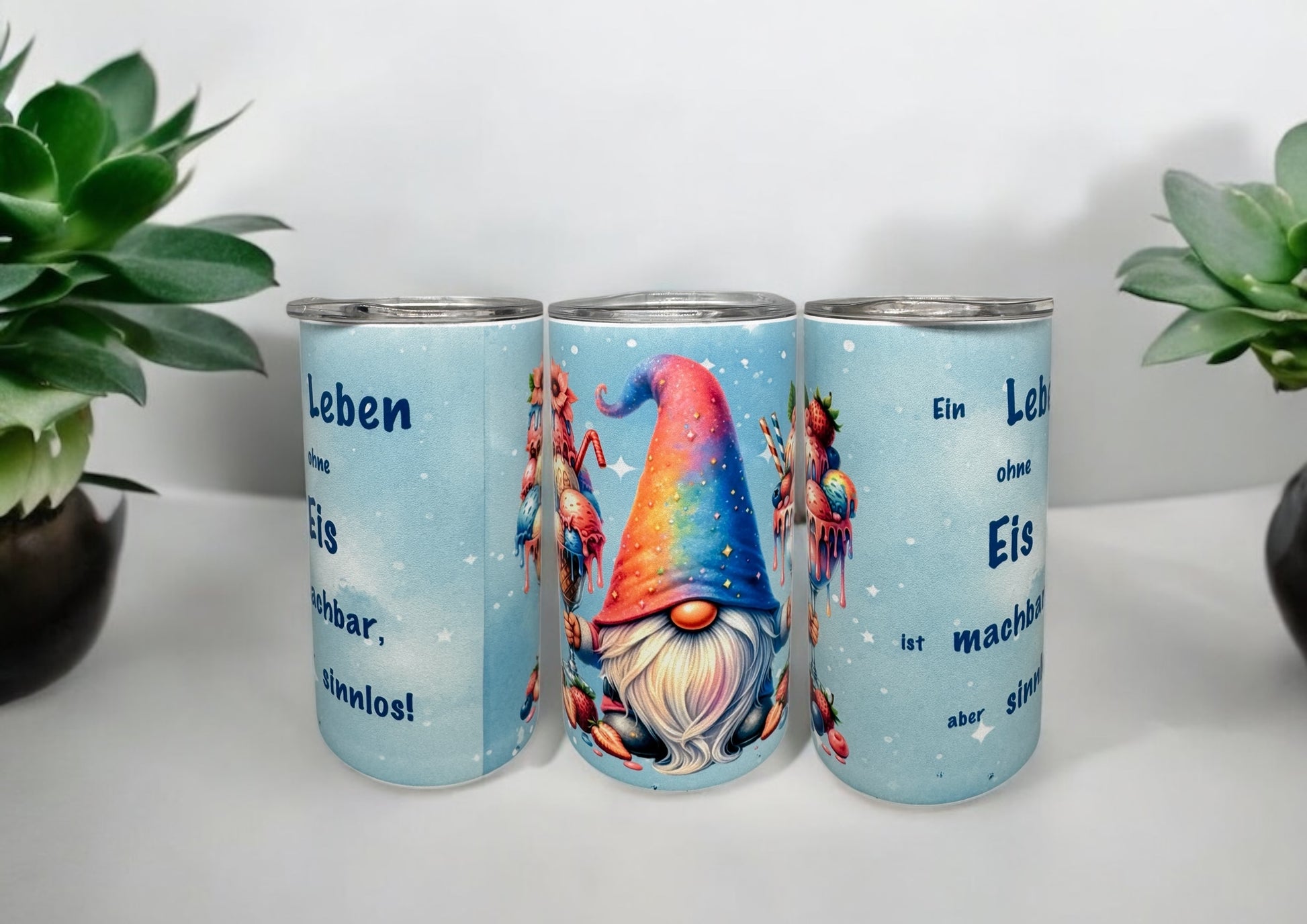 Edelstahl Thermo Trinkbecher Eis Gnom mit Trinkhalm 340ml von fks-design
